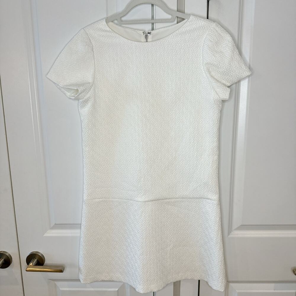 ALICE + OLIVIA Liv Dress White Drop Waist Textured Short Sleeve | 8 - Picture 2 of 11
